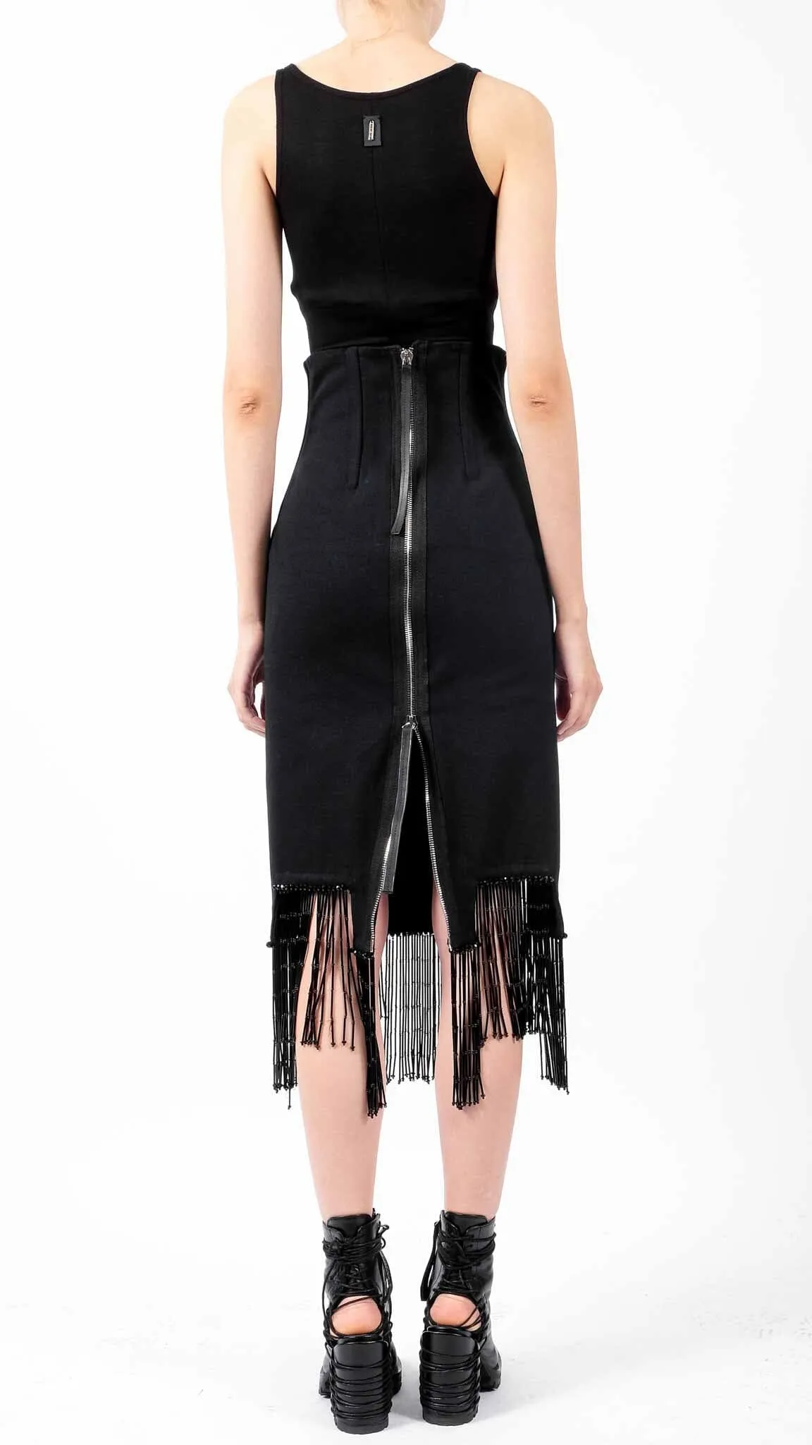 Canvas Skirt with Stones and Fringes Midi