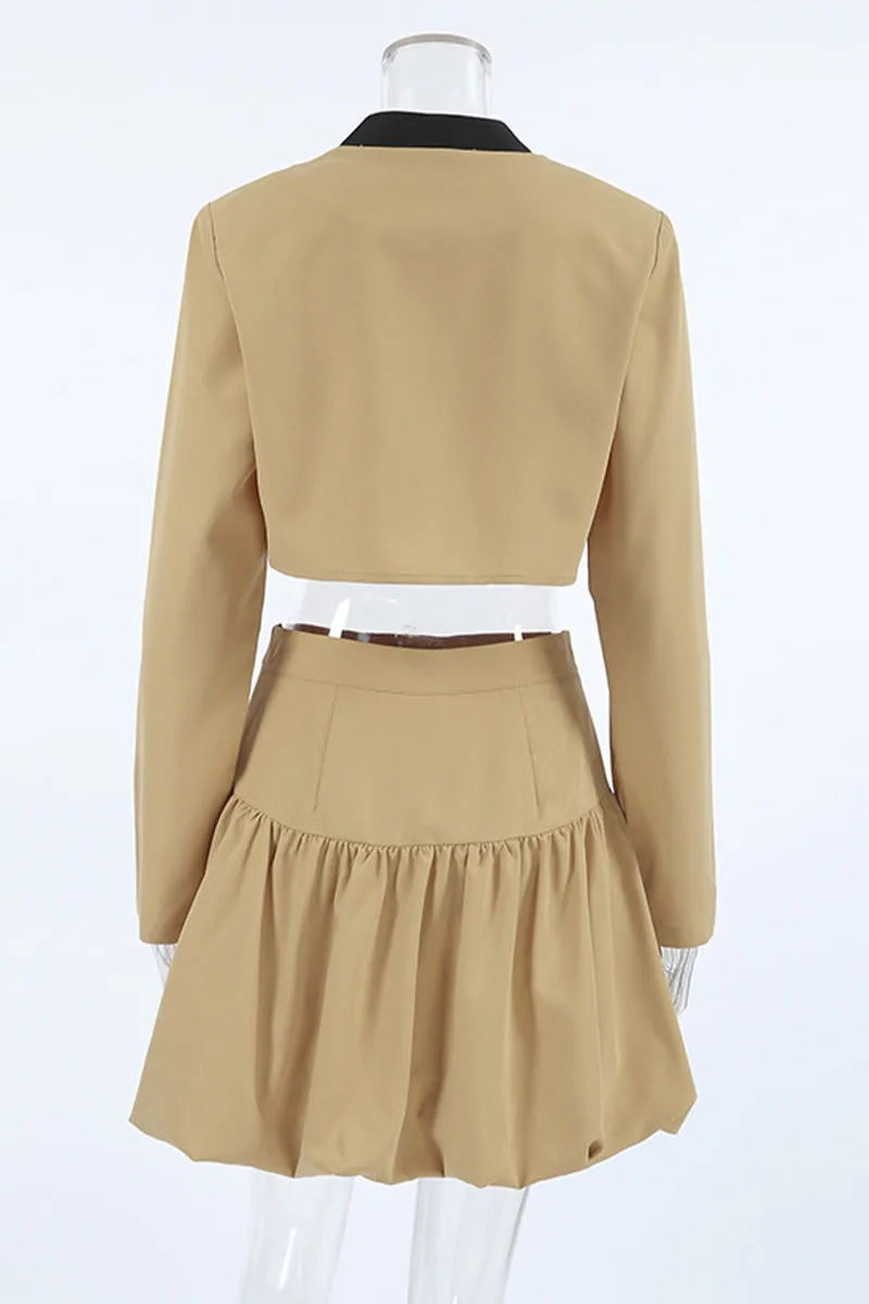 Casual Street Buttons Patchwork Contrast O Neck Long Sleeve Two Pieces