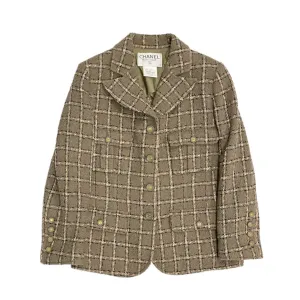 Chanel Tan Plaid Wool Blazer