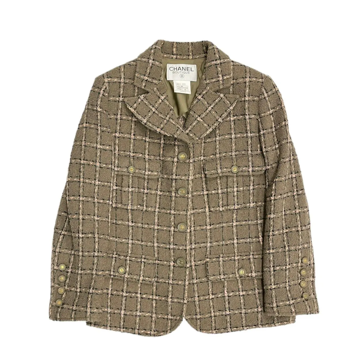 Chanel Tan Plaid Wool Blazer