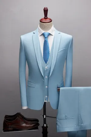 Chic Notched Lapel Sky Blue Three Pieces Prom Outfits s