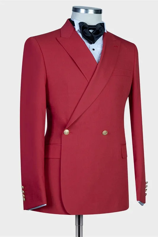 Chic Red Peaked Lapel Slim Fit Prom Suits for Men