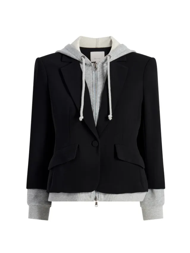 Cinq a Sept Le Petit Zip-Up Khloe Blazer in Black/Heather Grey