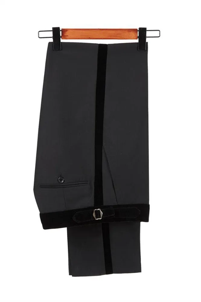 Classic Velvet Lapel Double Breasted Prom Suit Belt Leopard Black Jacquard Men's Suit for Wedding