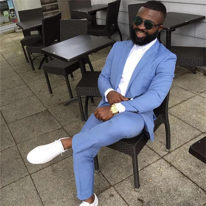 Classy Blue Peaked Lapel Slim Fit Bespoke Men Suits Online