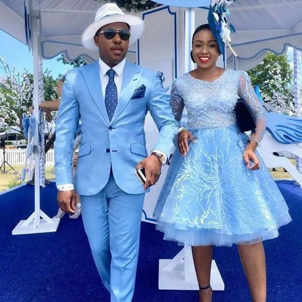 Classy Blue Peaked Lapel Two-Piece Mens Prom Suits