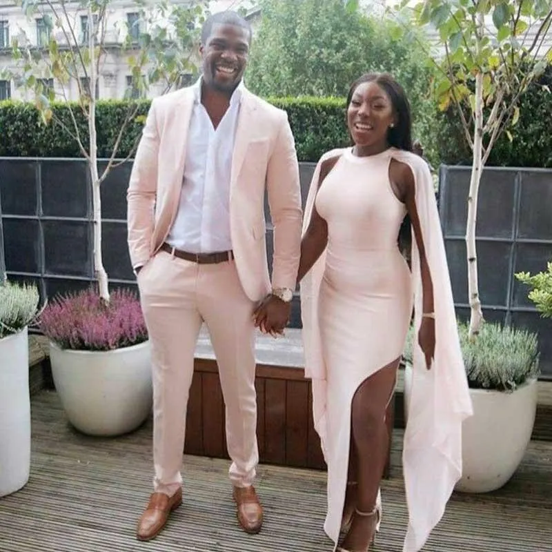 Classy Pink Two-Pieces Slim Fit Prom Party Gown Outfits for Men