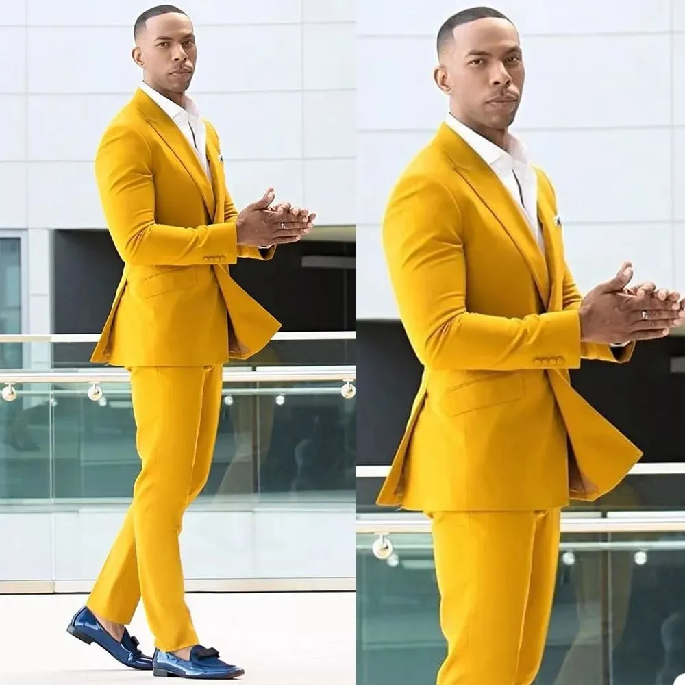 Classy Yellow Double Breasted Peaked Lapel Men's Prom Suits Online