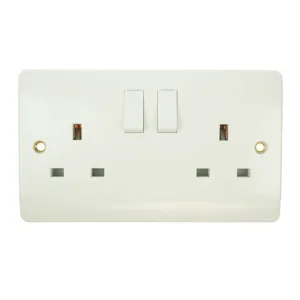 Click Mode Two Gang Double 13A White PVC Socket