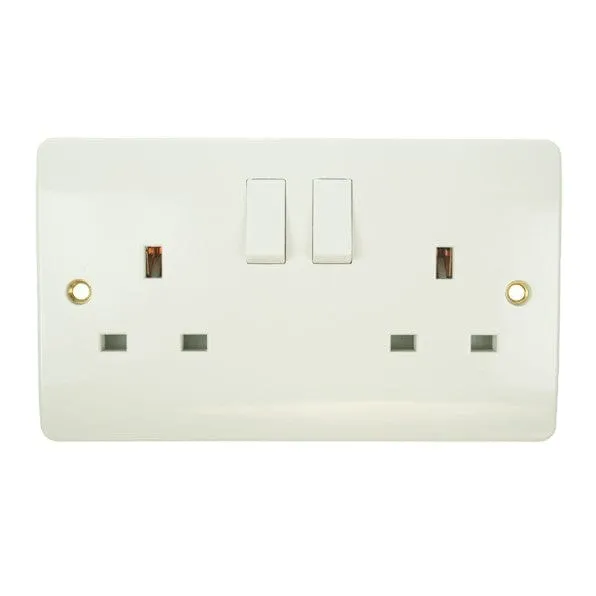 Click Mode Two Gang Double 13A White PVC Socket