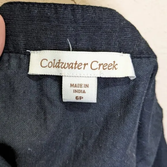 Coldwater Creek Corduroy Black Skirt Size 6 P Floral Print A-Line Knee Length