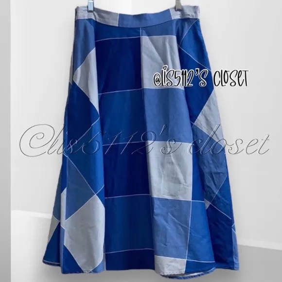 Collectif x Modcloth Veronique Blue Check Window Pane Swing Skirt UK 18 fits 1X