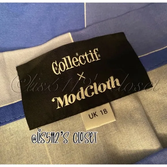 Collectif x Modcloth Veronique Blue Check Window Pane Swing Skirt UK 18 fits 1X