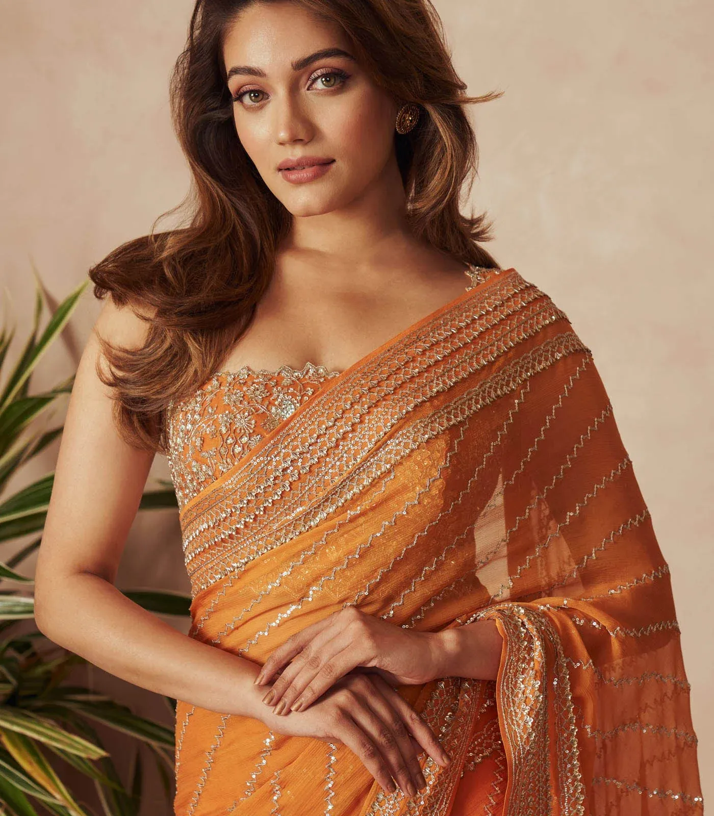 CORAL CHIFFON SAREE SET