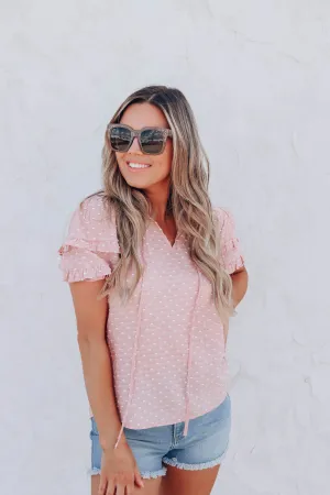 Cottagecore Ruffle Sleeve Blouse - Blush