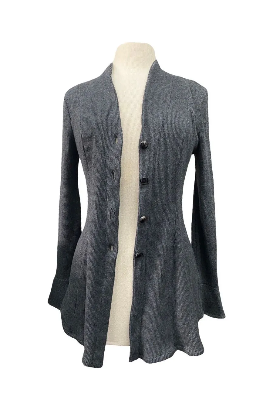 COURTNEY  Long Sleeve Button Down Ribbed Cardigan Charcoal