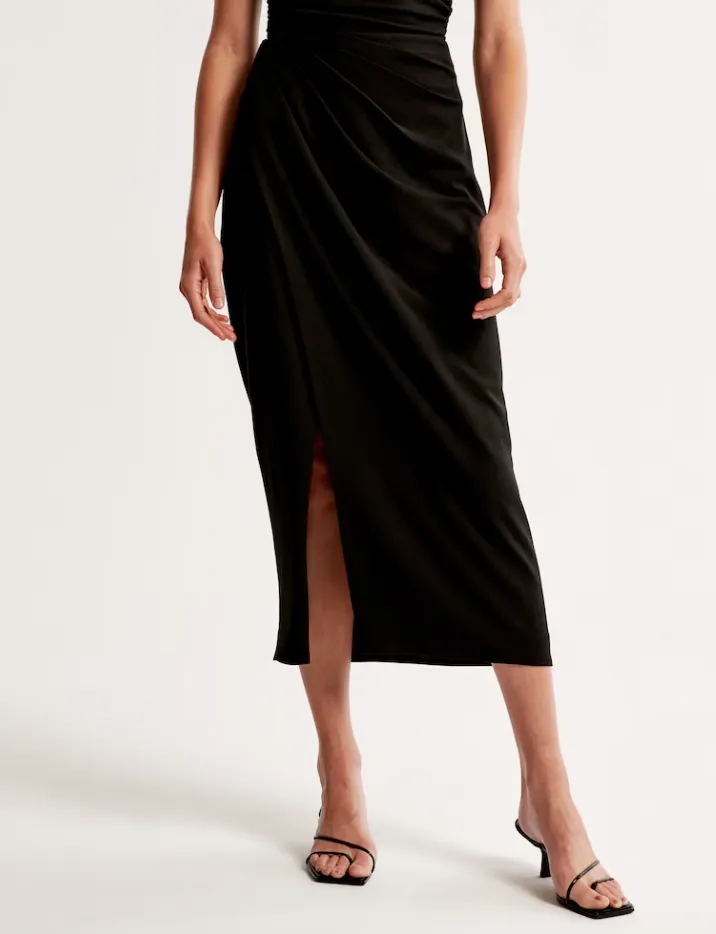 Crepe Draped Midi Skirt