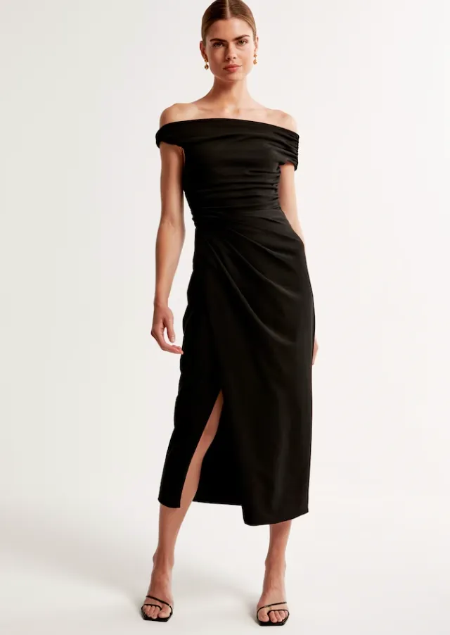 Crepe Draped Midi Skirt