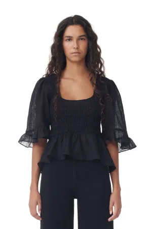 Crinkled Georgette Smock Blouse | Black