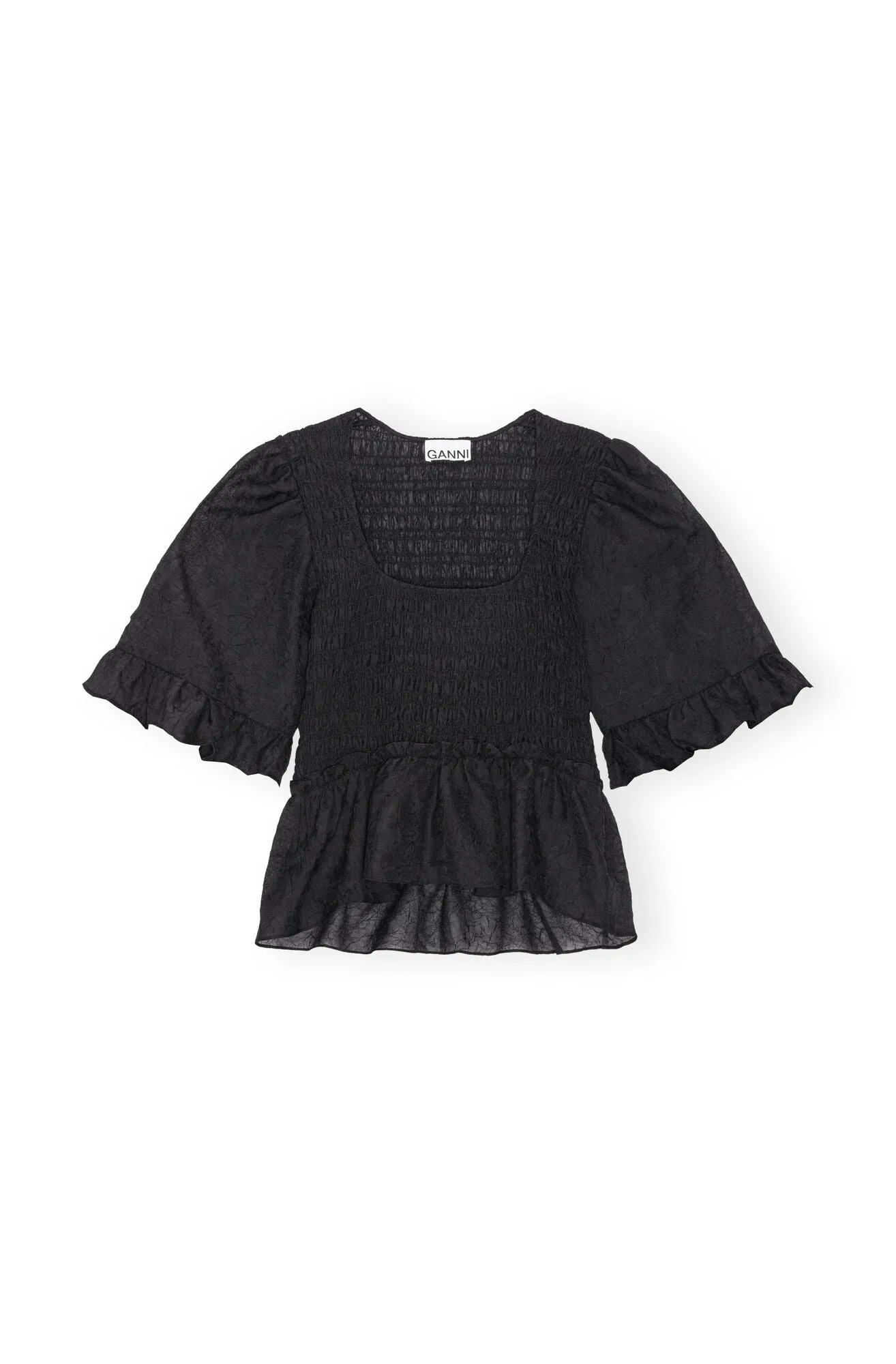 Crinkled Georgette Smock Blouse | Black