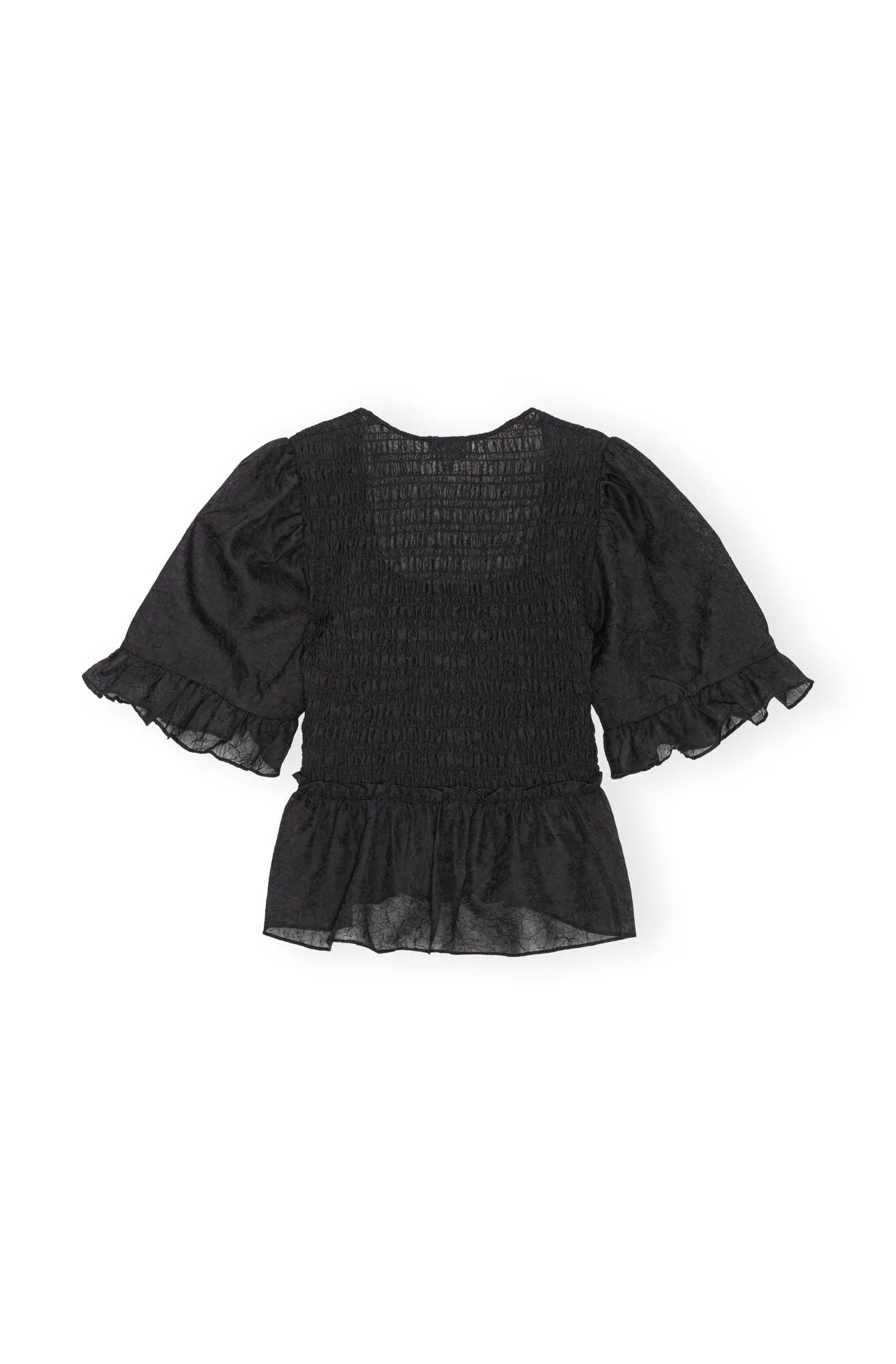 Crinkled Georgette Smock Blouse | Black