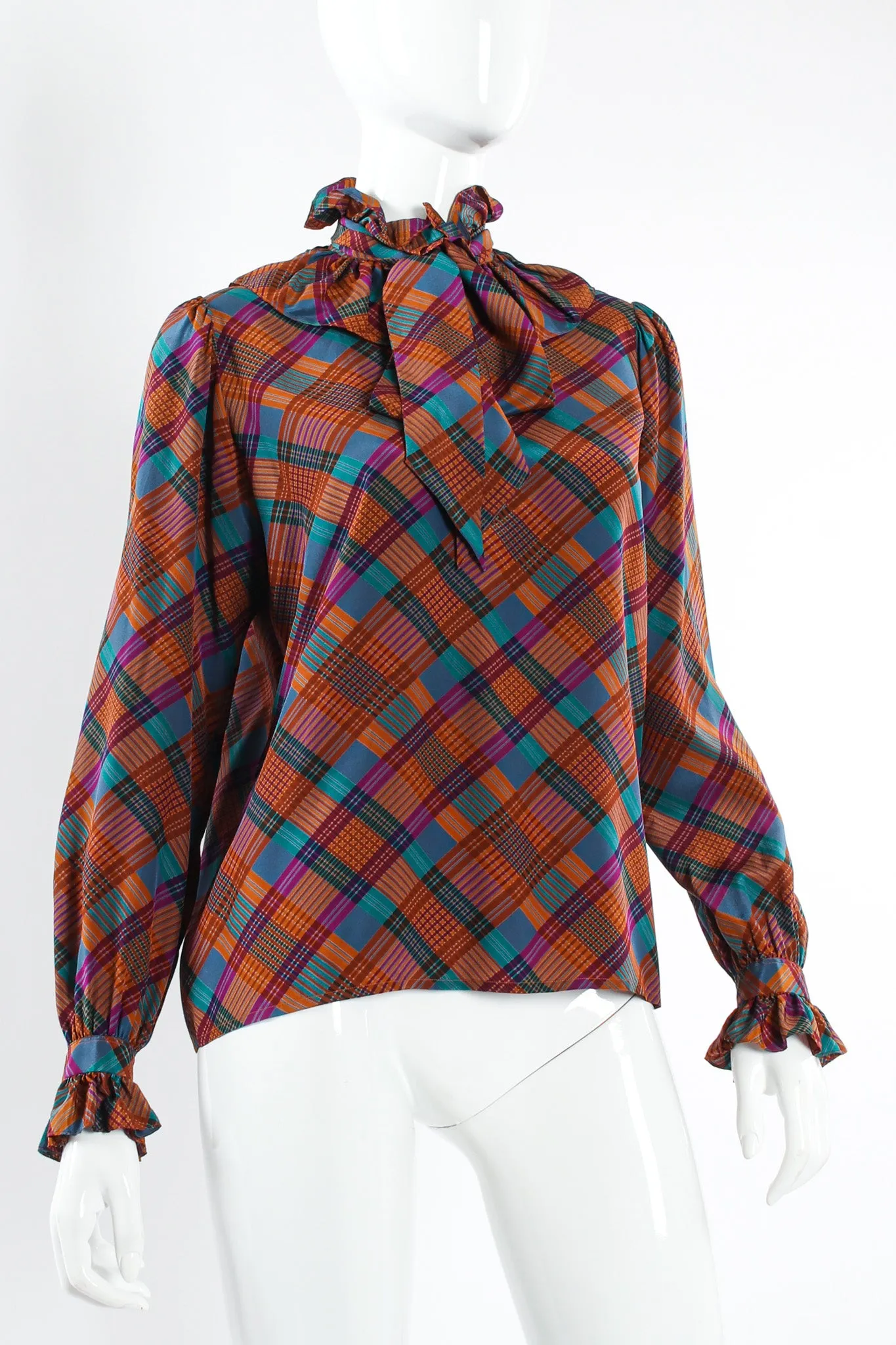 Crosshatch Ruffle Silk Blouse