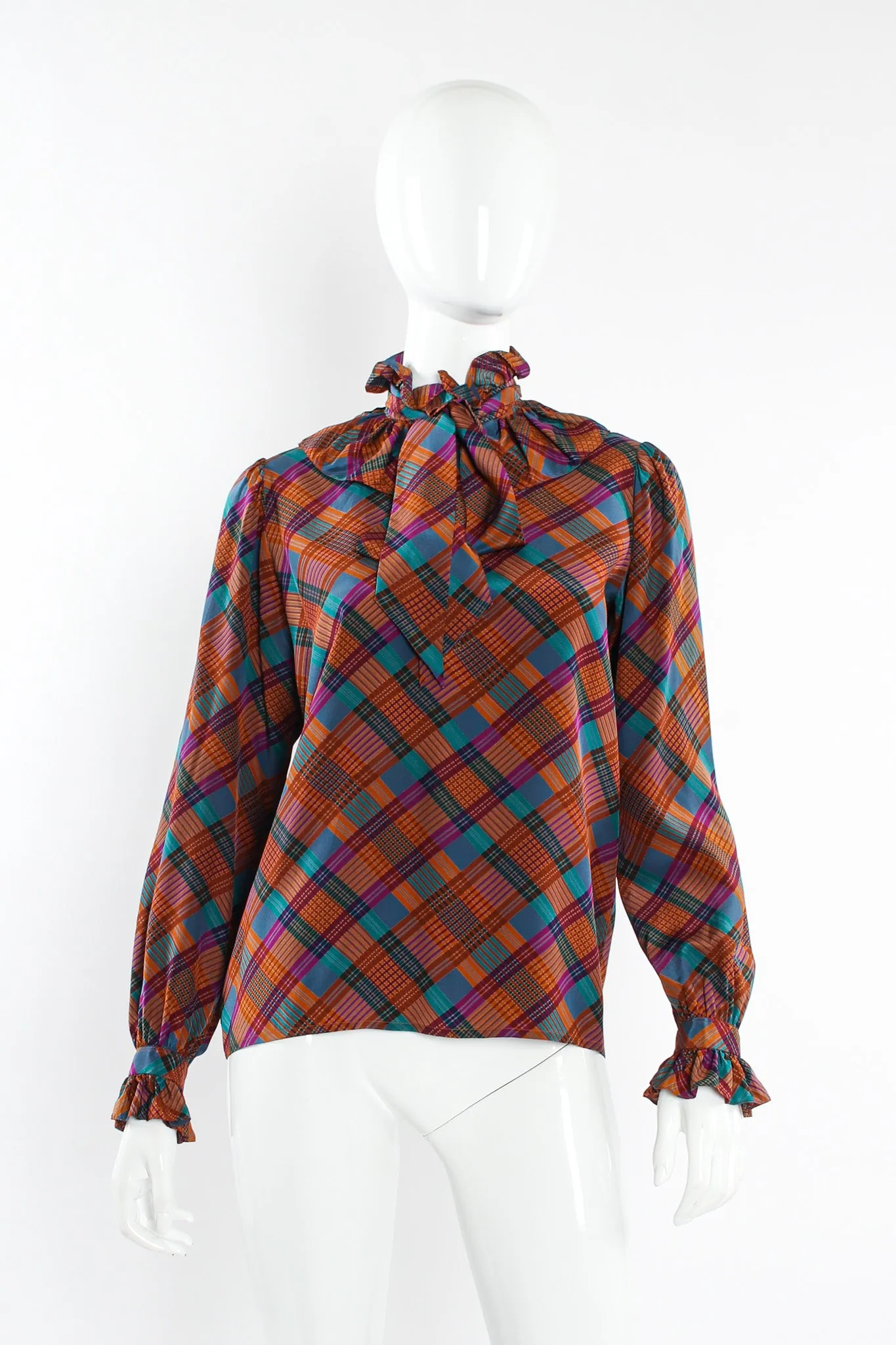 Crosshatch Ruffle Silk Blouse