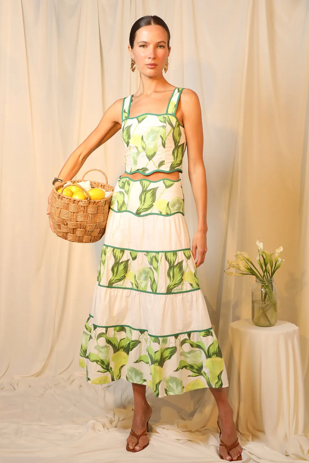Daphne Embroidered Scalloped Trim Maxi Skirt