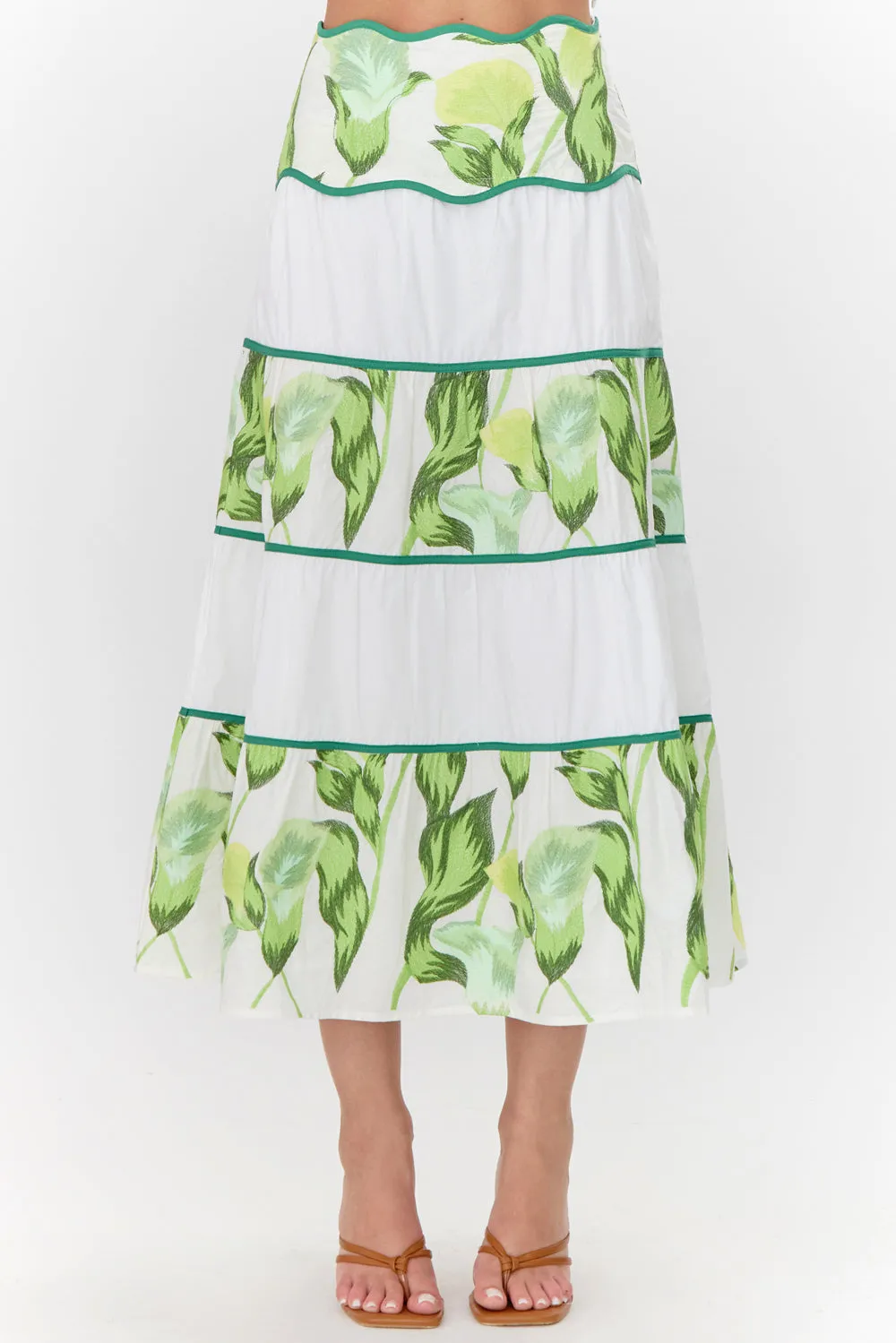 Daphne Embroidered Scalloped Trim Maxi Skirt
