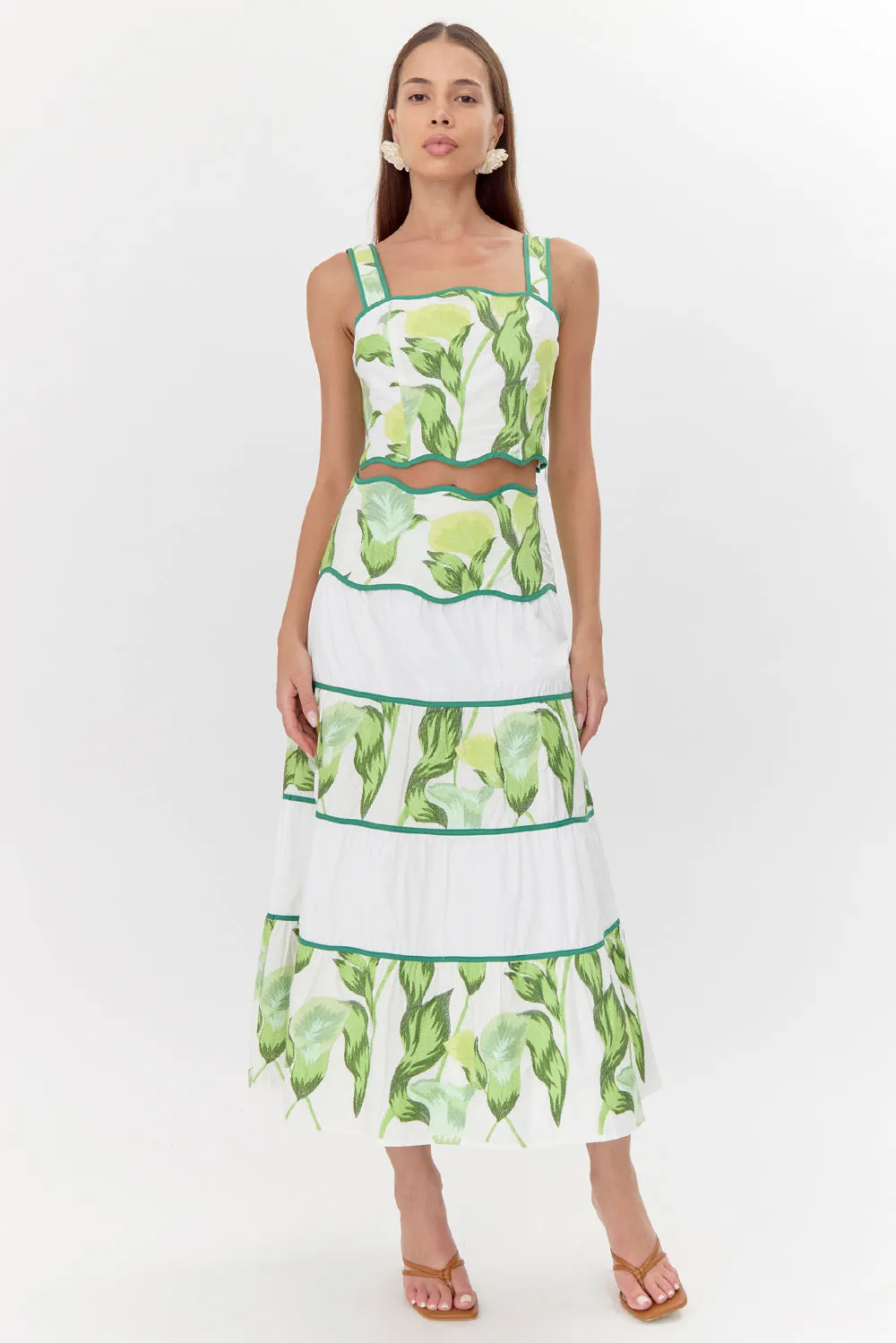 Daphne Embroidered Scalloped Trim Maxi Skirt