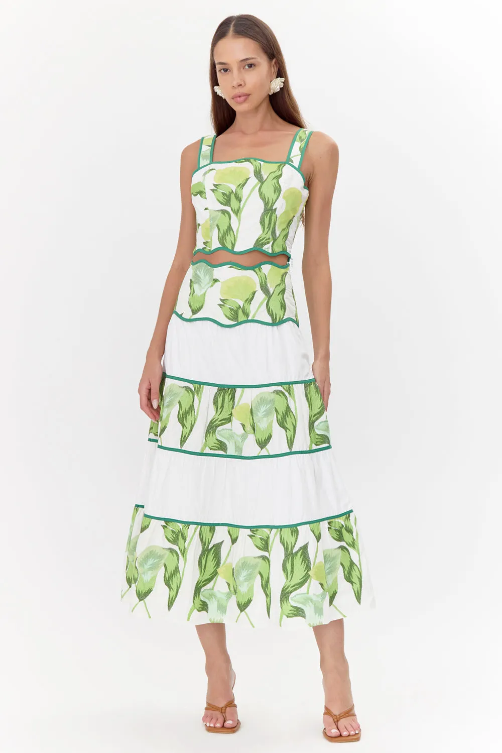 Daphne Embroidered Scalloped Trim Maxi Skirt