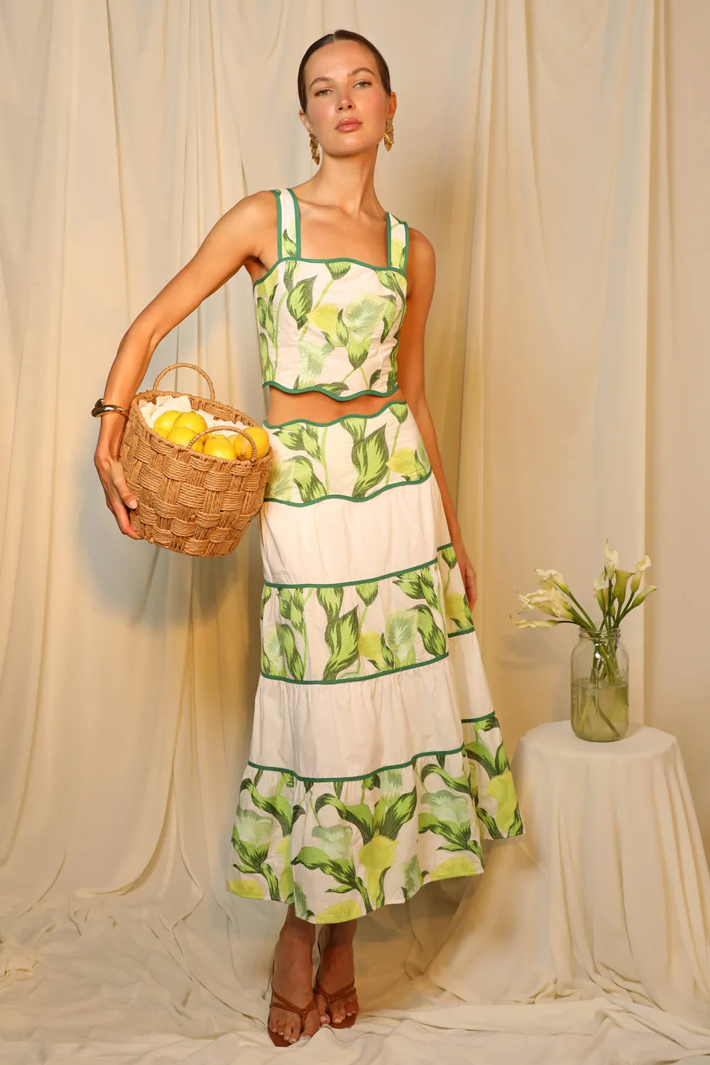 Daphne Embroidered Scalloped Trim Maxi Skirt