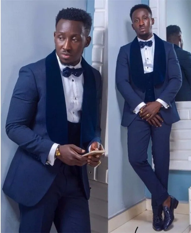 Dark Navy Shawl Lapel Slim Fit Wedding Mens Suit