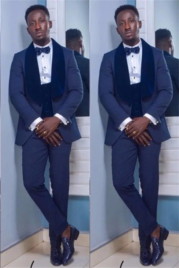 Dark Navy Shawl Lapel Slim Fit Wedding Mens Suit
