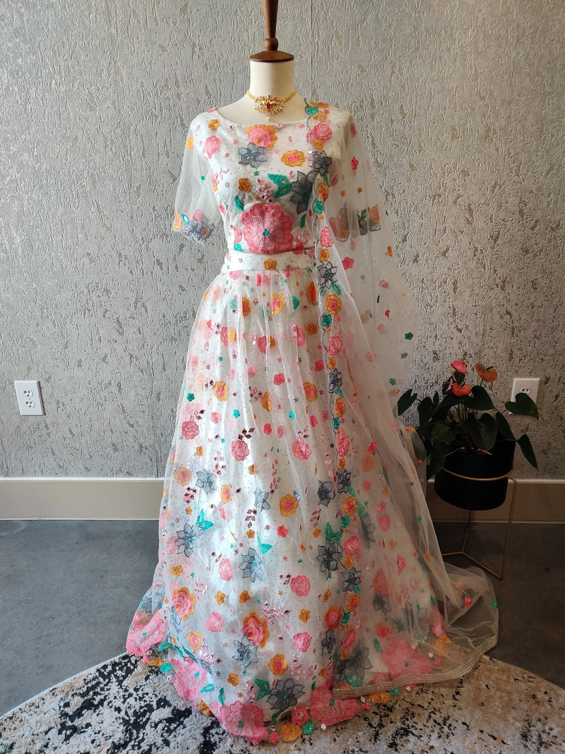 Designer Lehenga Choli Half Saree Langa Voni Mehendi outfit Yellow Lehenga Purple Lehenga Teens Party Lehenga Indian Half saree Kids Lehenga