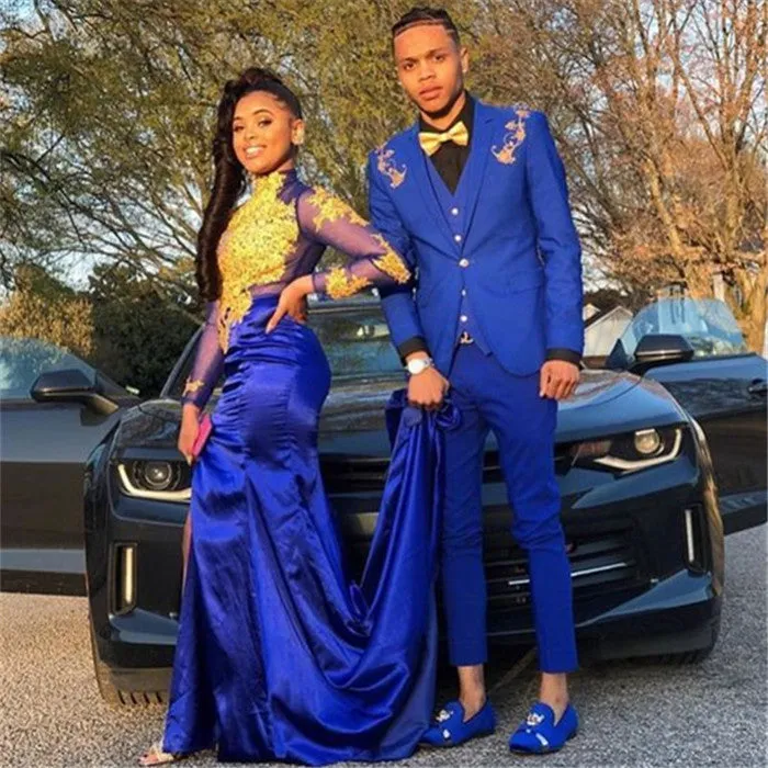 Designer Royal Blue Three Pieces Appliques Men's Prom Suits Online