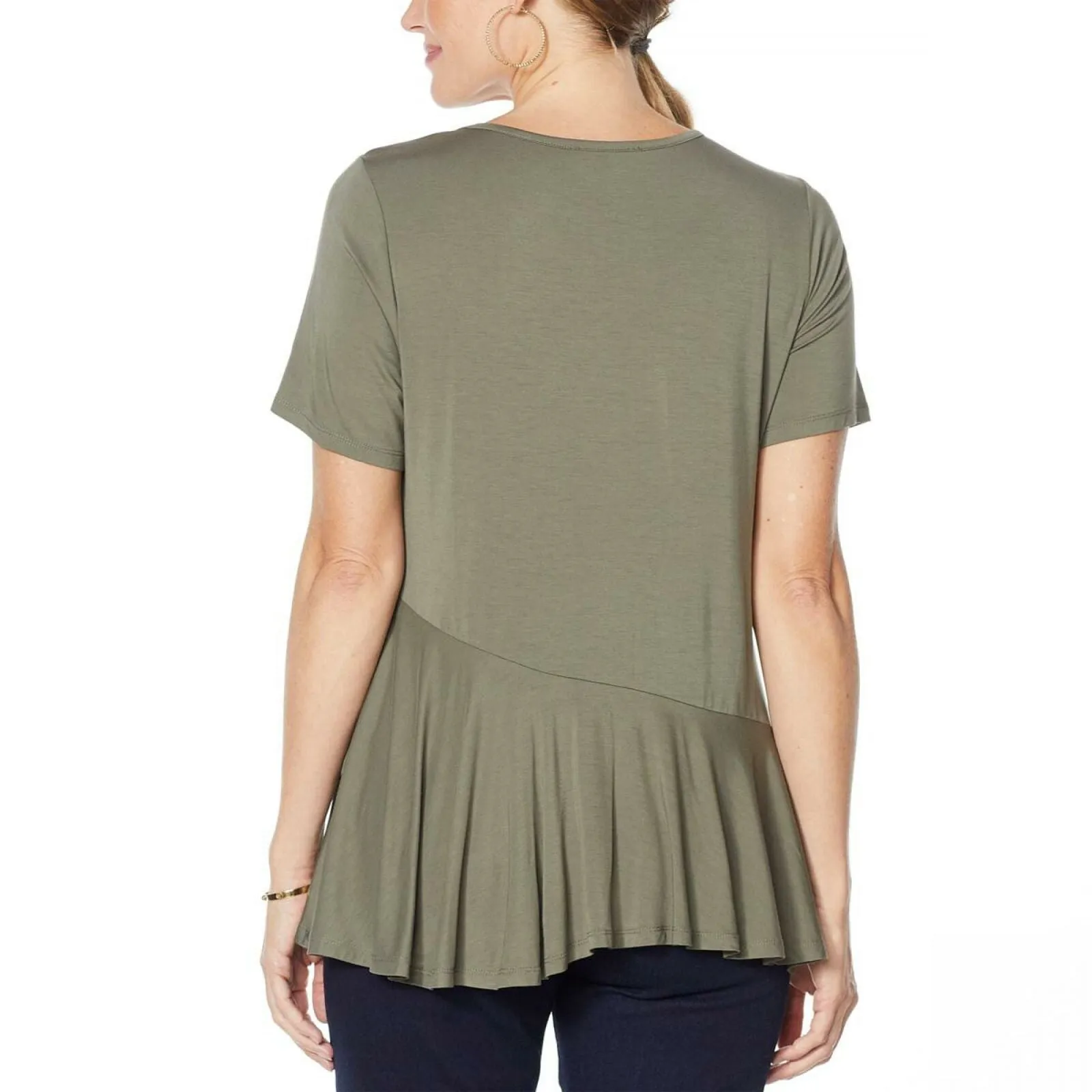 DG2 by Diane Gilman Gilman Sustainable Bamboo Crossover Peplum Top Olive Medium