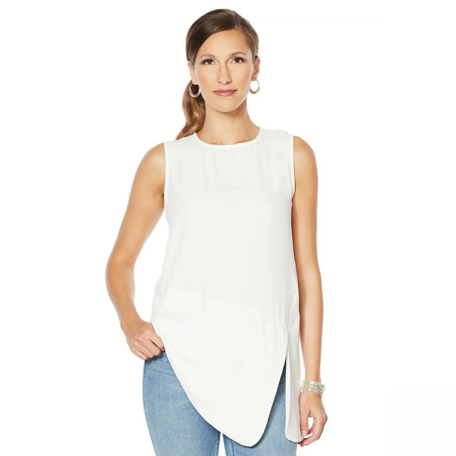 DG2 by Diane Gilman Women's Asymmetric Sleeveless Top White XL