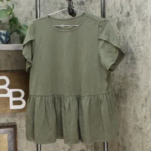 DG2 by Diane Gilman Women's Petal Sleeve Peplum Top Olive Large