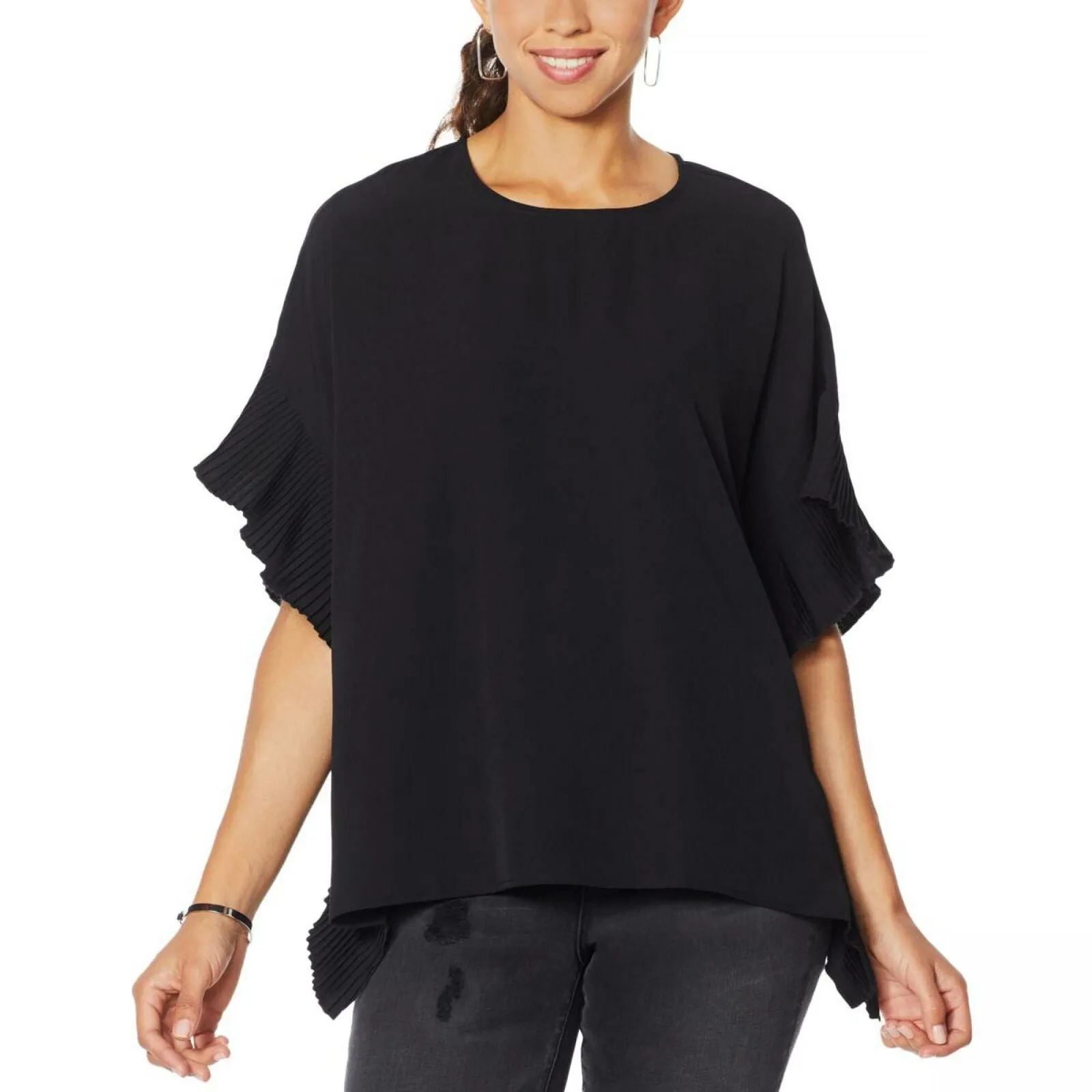 DG2 by Diane Gilman Women's Pleated Poncho Blouse