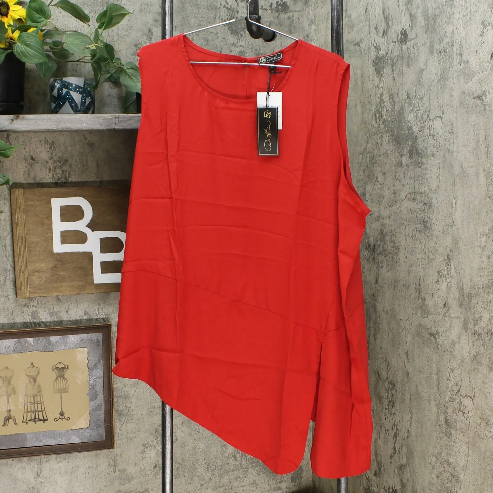 DG2 by Diane Gilman Women's Plus Size Asymmetric Sleeveless Blouse