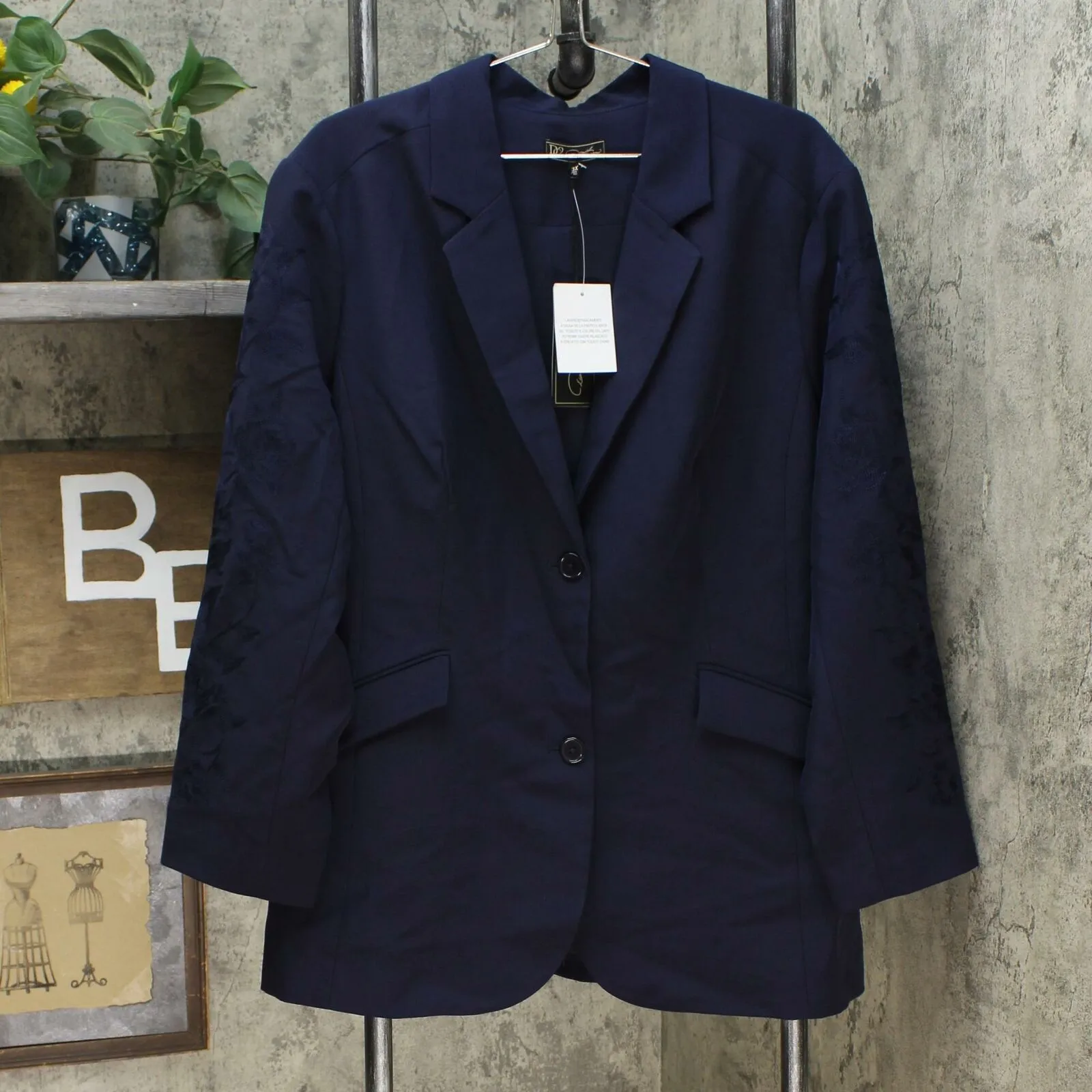 DG2 by Diane Gilman Women's Plus Size Embroidered Gabardine Blazer Jacket