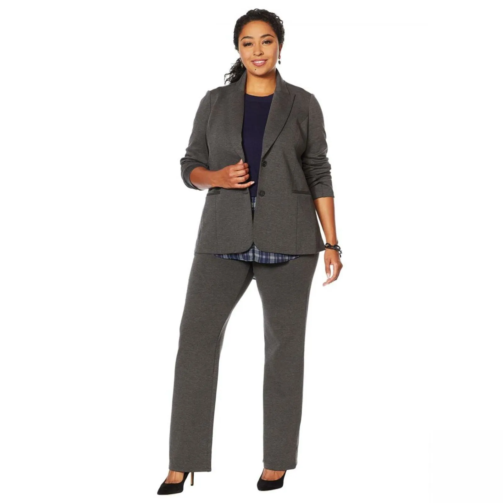 DG2 by Diane Gilman Women's Plus Size Ponte Knit Boyfriend Blazer Jacket