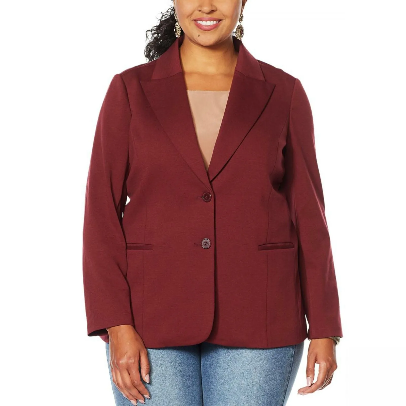 DG2 by Diane Gilman Women's Plus Size Ponte Knit Boyfriend Blazer Jacket