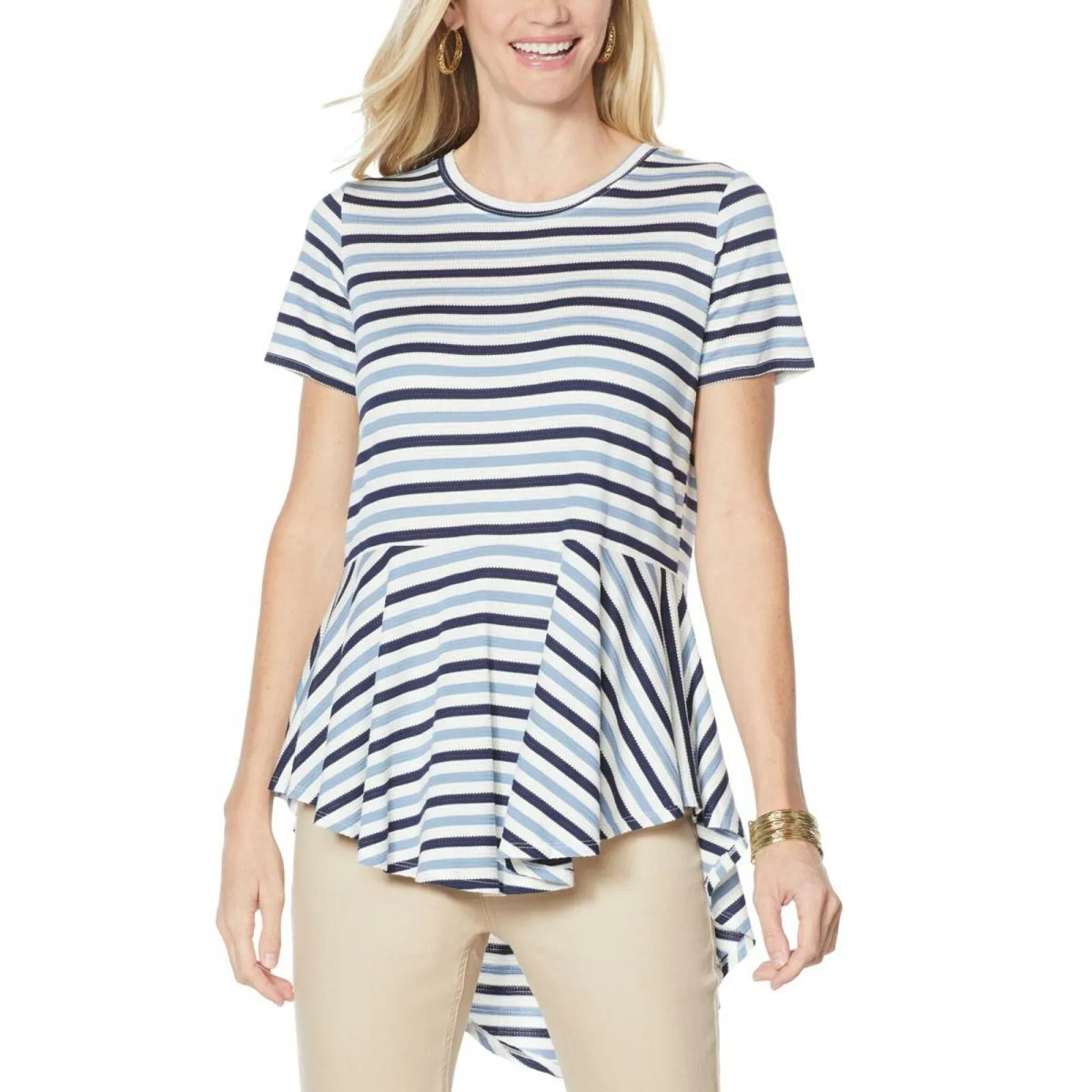 DG2 by Diane Gilman Women's Plus Size Striped Peplum Drama Top