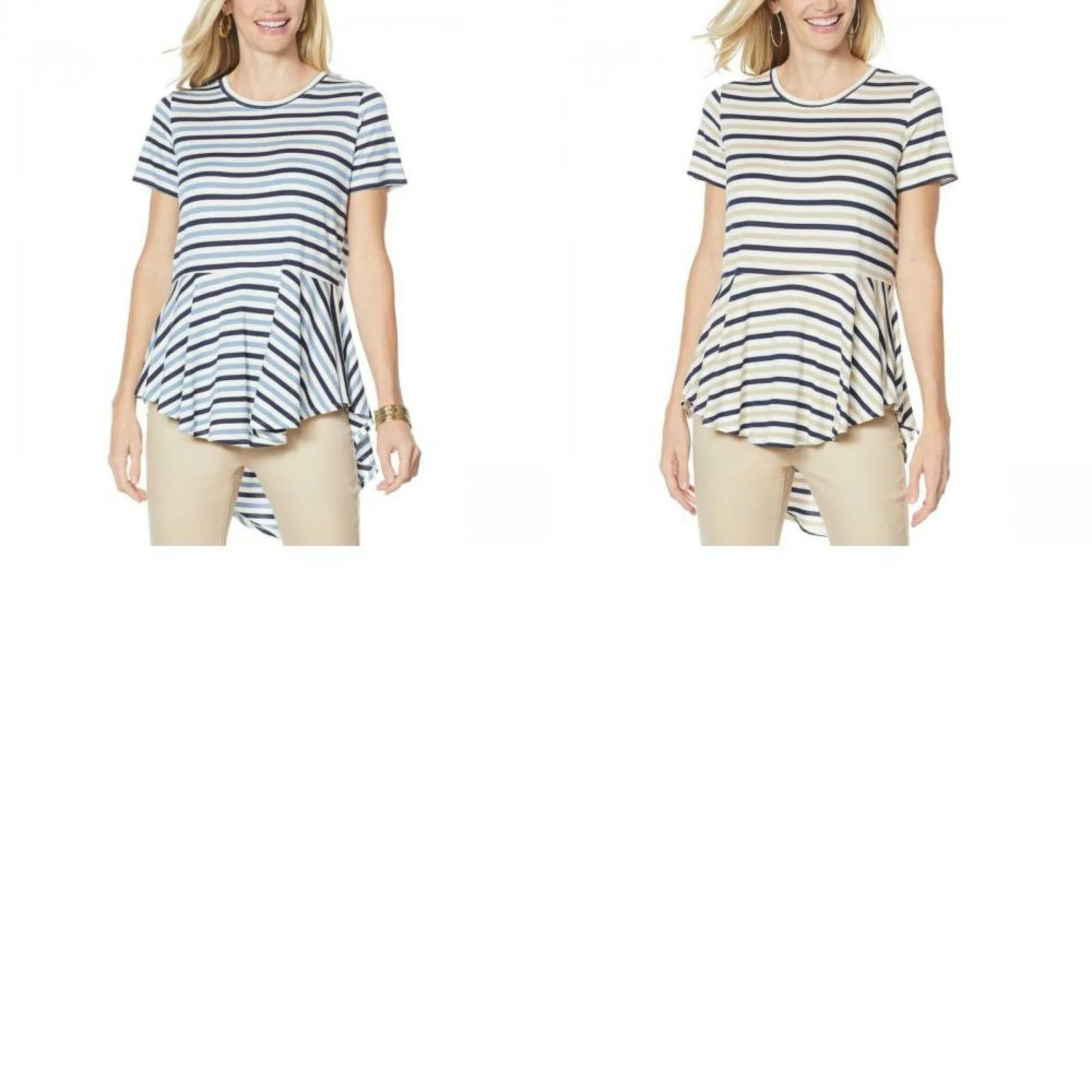 DG2 by Diane Gilman Women's Plus Size Striped Peplum Drama Top