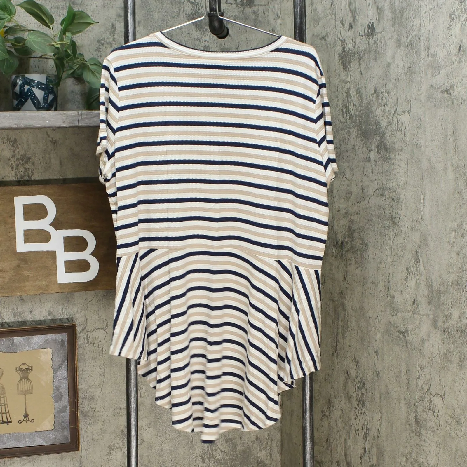 DG2 by Diane Gilman Women's Plus Size Striped Peplum Drama Top