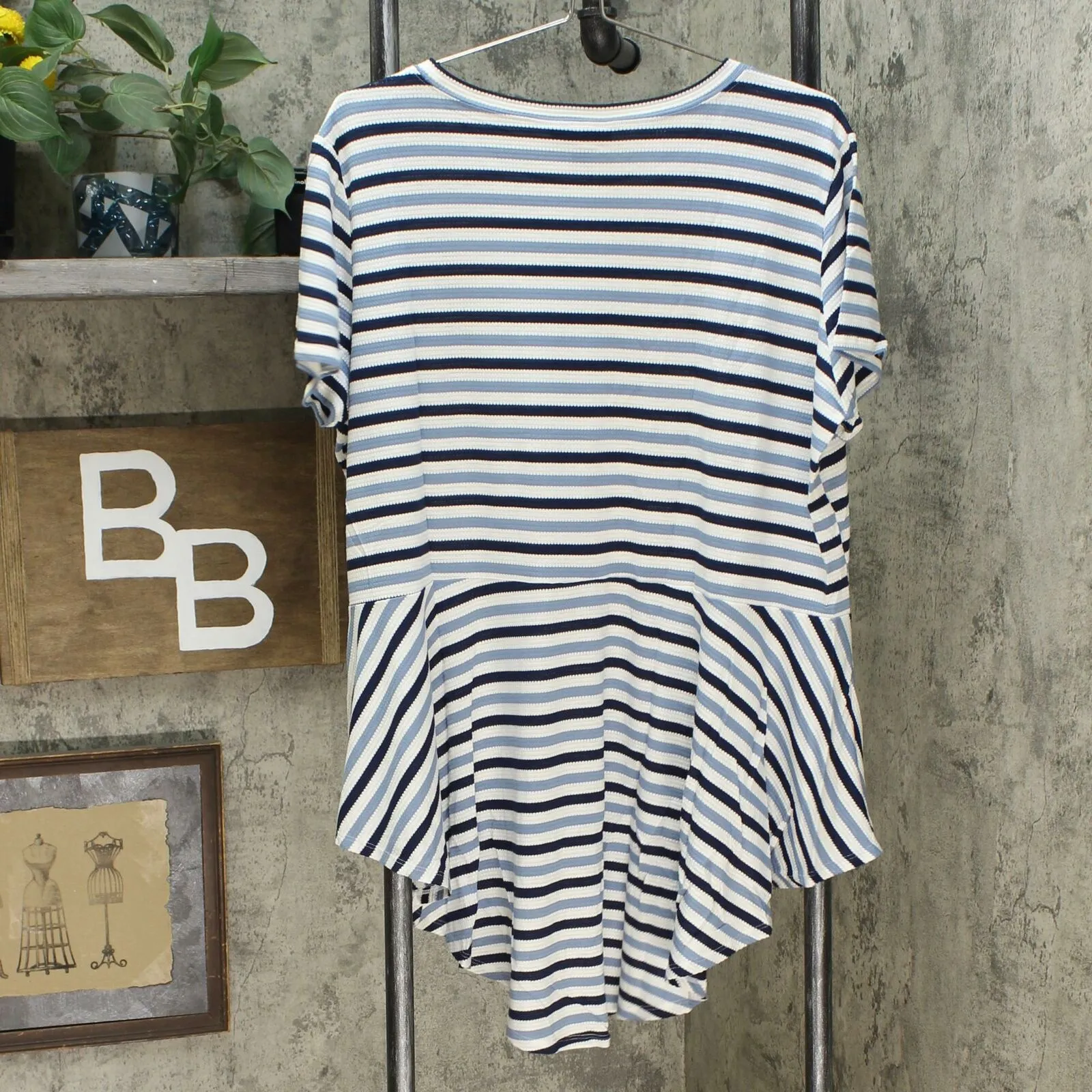 DG2 by Diane Gilman Women's Plus Size Striped Peplum Drama Top