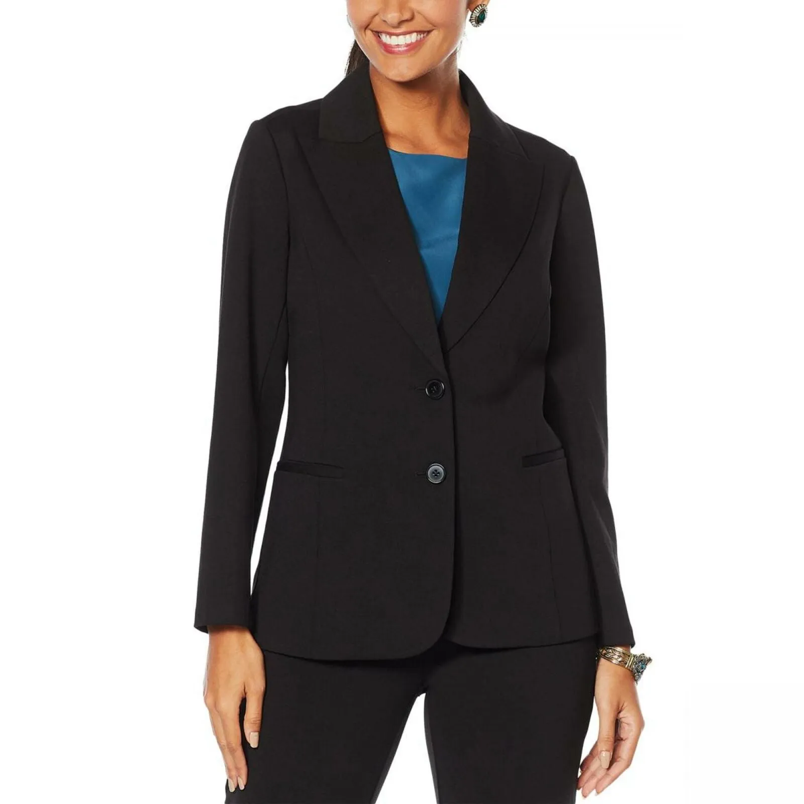 DG2 by Diane Gilman Women's Ponte Knit Boyfriend Blazer Jacket Black Small