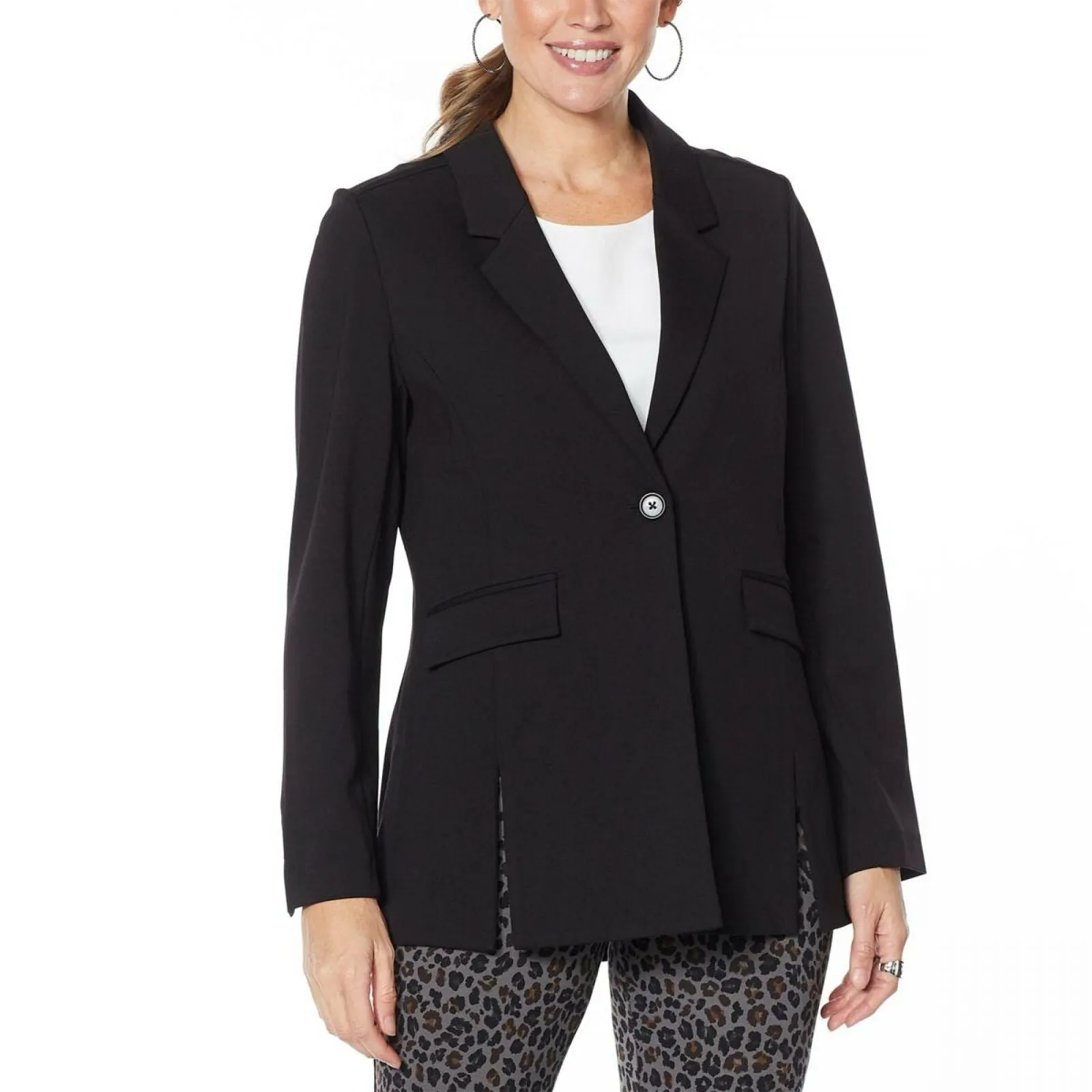 DG2 by Diane Gilman Women's Stretch Knit Ponte Blazer Jacket Black Medium